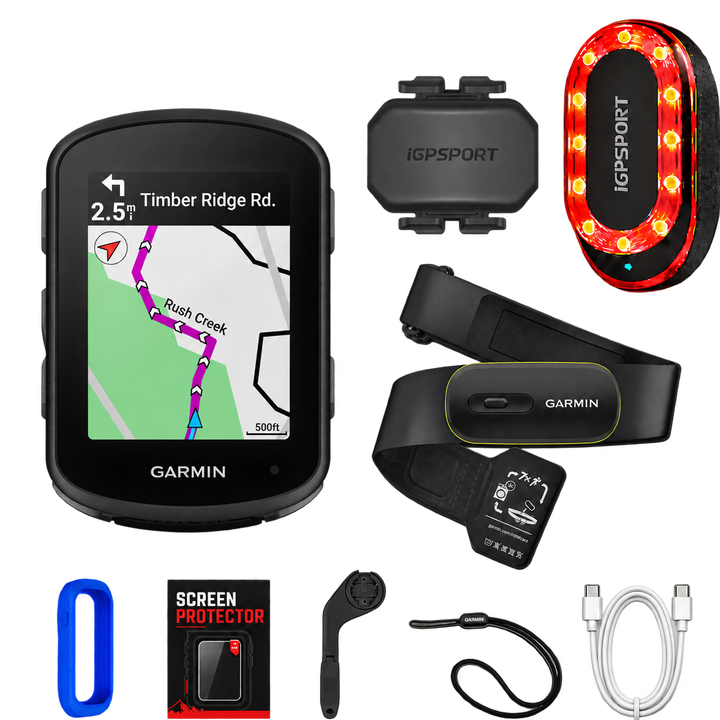 Garmin Edge 840 Ultimate Bundle with HRM 200, CAD70 cadence sensor and SR Mini radar, silicone case, screen protector, out-front mount, tether and USB-C cable