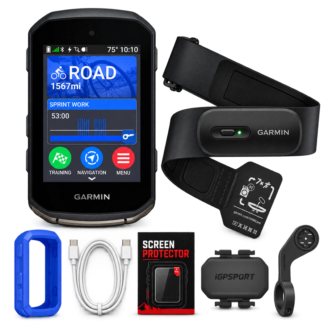 Garmin Edge 850 Performance Bundle with HRM 200, cadence sensor, silicone case, screen protector, mount and USB-C cable