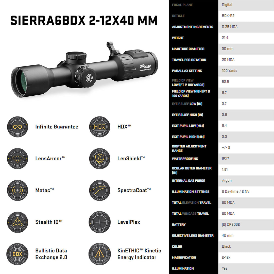 Sig Sauer Sierra6BDX 2-12x40mm Riflescope