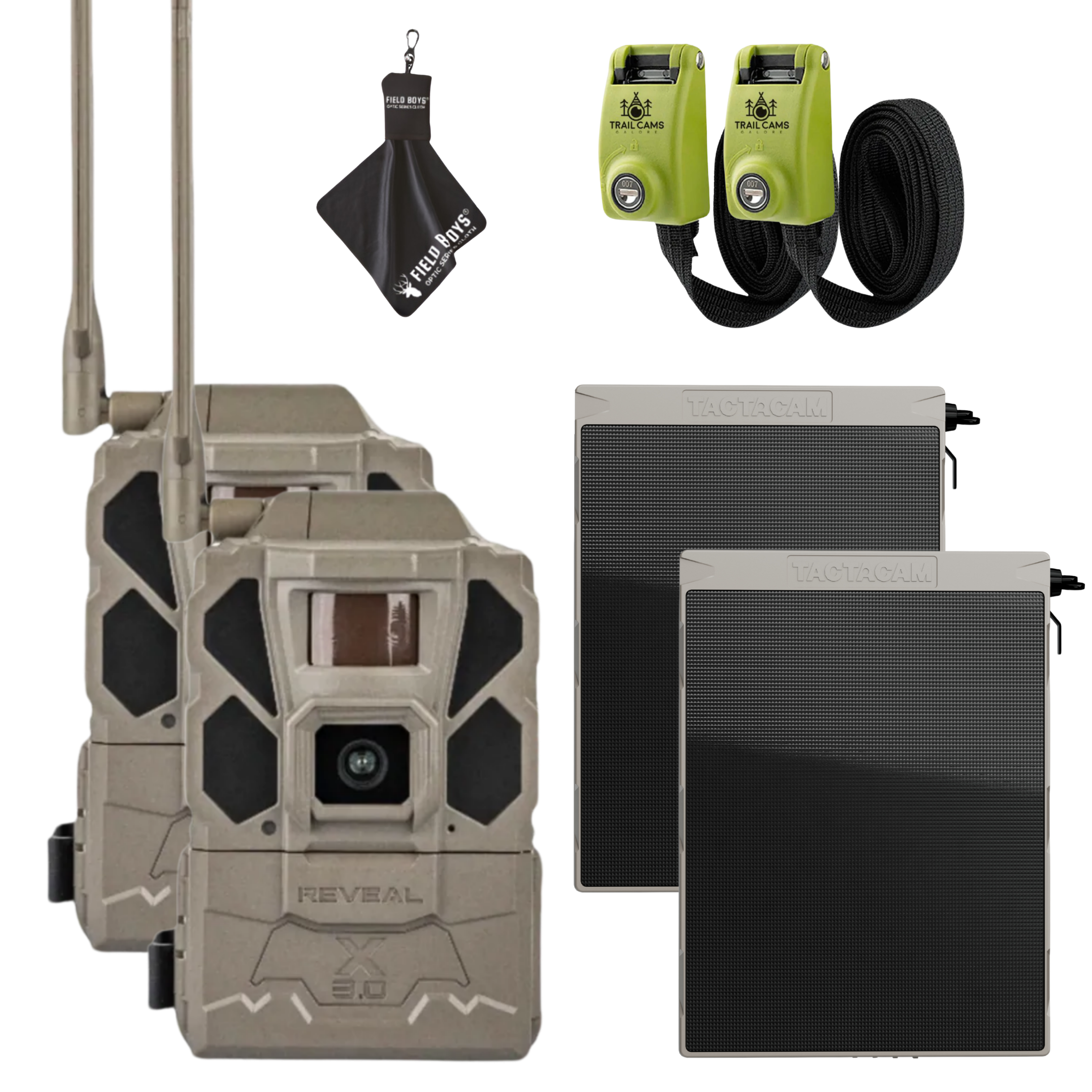 Buy 2 & Save! Tactacam Reveal Pro 3.0 with Solar Panels, Lockable Steel Reinforced Straps and Cleaning Cloth