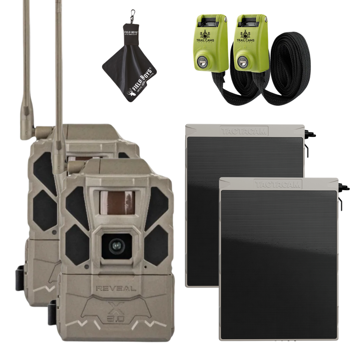 Buy 2 &amp; Save! Tactacam Reveal Pro 3.0 with Solar Panels, Lockable Steel Reinforced Straps and Cleaning Cloth