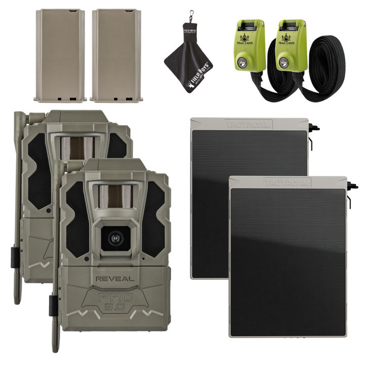 Buy 2 &amp; Save! Tactacam Reveal Pro 3.0 with Lithium Batteries, Solar Panels, Lockable Steel Reinforced Straps and Cleaning Cloth