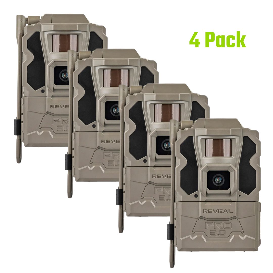 4-Pack TACTACAM REVEAL PRO 3.0 Cellular Trail Camera No-Glow IR GPS