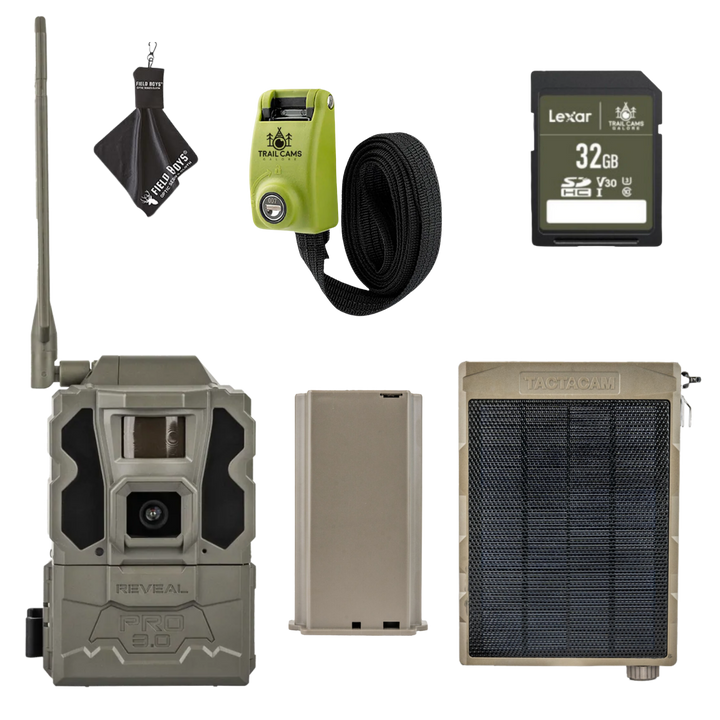 BUNDLE & SAVE! TACTACAM REVEAL PRO 3.0 with Lipo Battery, Solar Panel, Lockable Strap, SD Card, and Cleaning Cloth