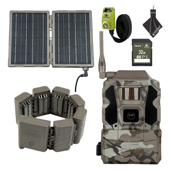 Max Power Bundle Savings! TACTACAM Reveal Ultra Cellular Trail Camera with Folding Solar Panel and Battery Belt