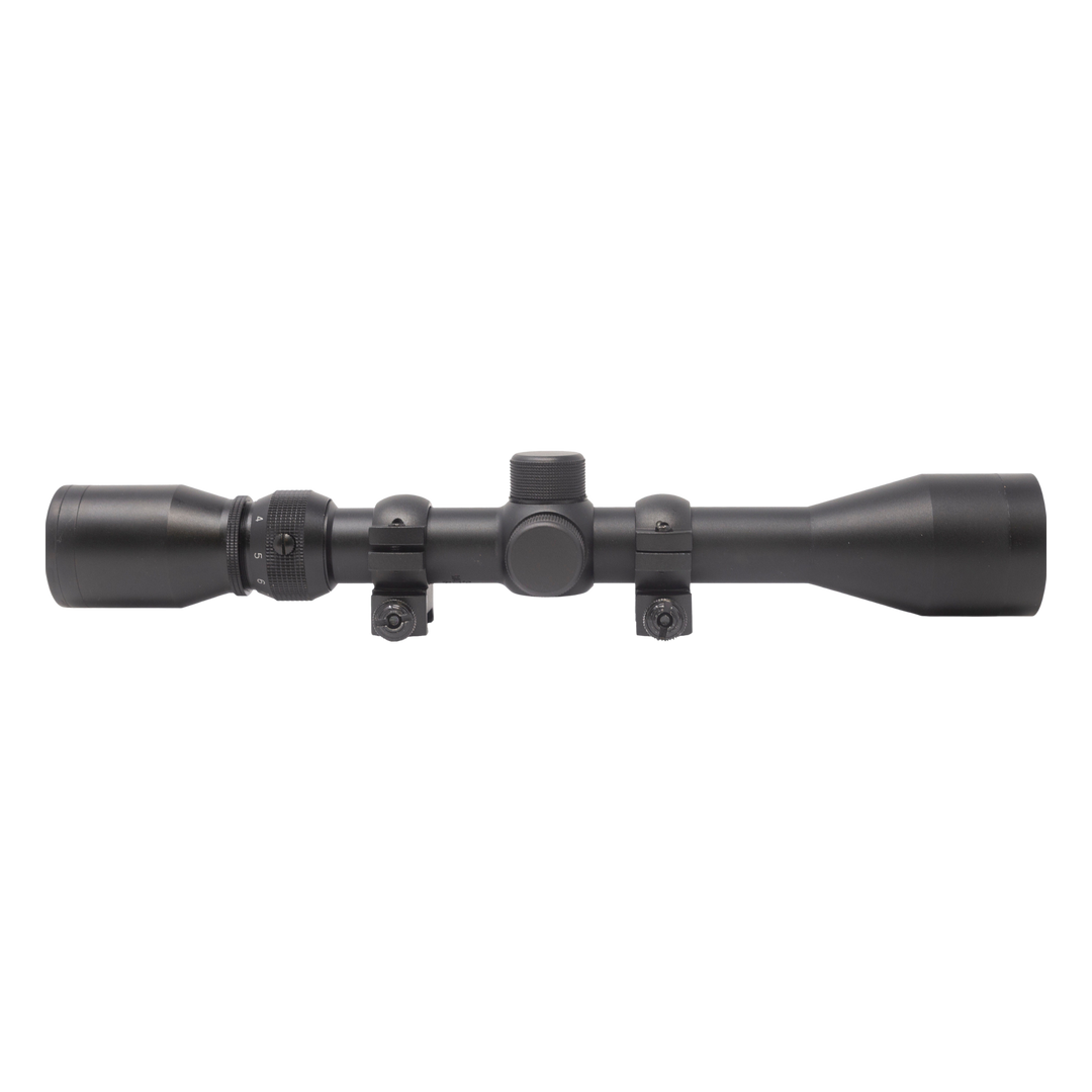 Weaver 3-9x40mm riflescope with Dual-X reticle and 1 inch rings, side profile