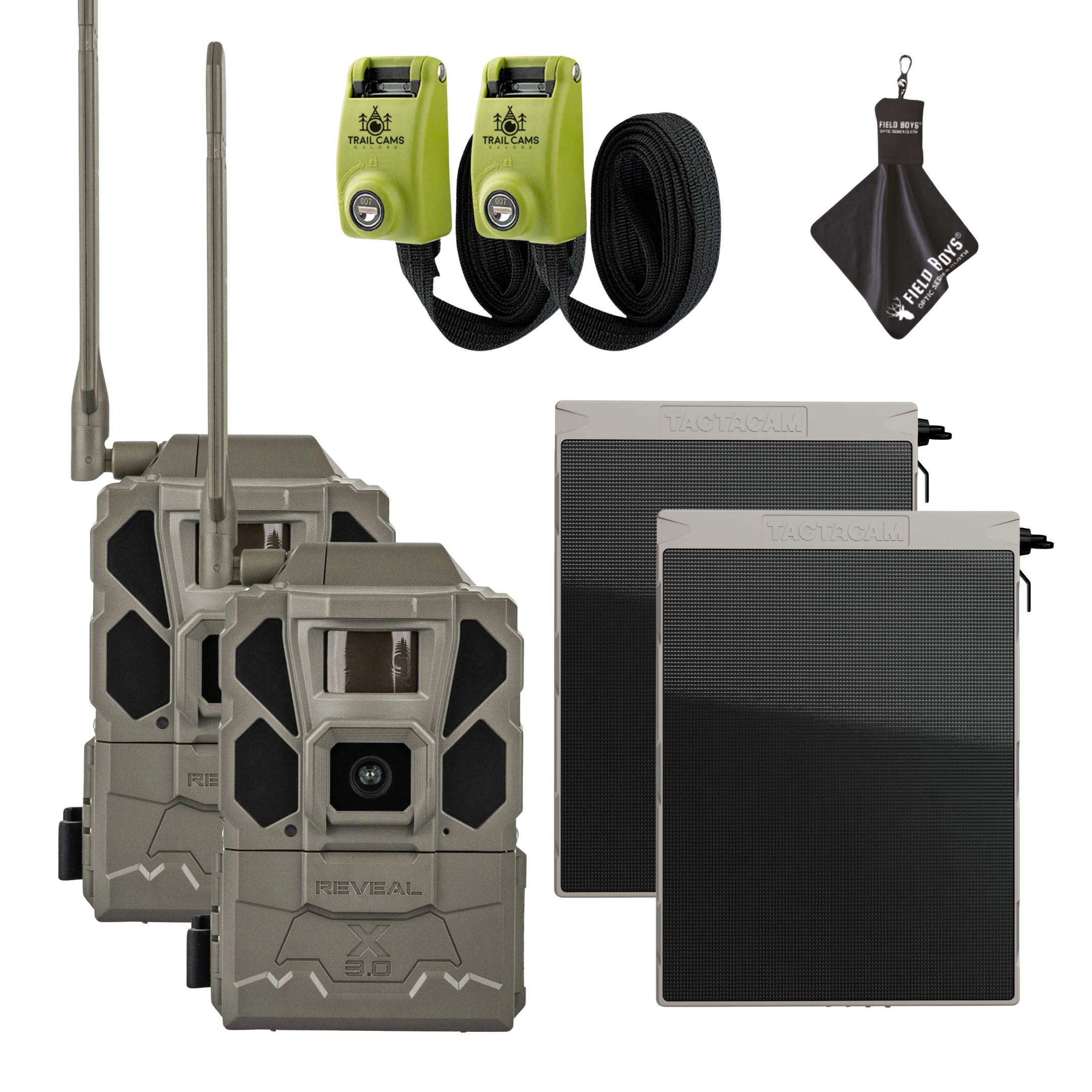 Buy 2 & Save! Tactacam Reveal X Gen 3.0 with Solar Panels, Lockable Steel Reinforced Straps, and Cleaning Cloth