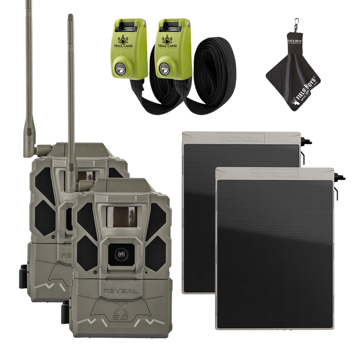 Buy 2 &amp; Save! Tactacam Reveal X Gen 3.0 with Solar Panels, Lockable Steel Reinforced Straps, and Cleaning Cloth