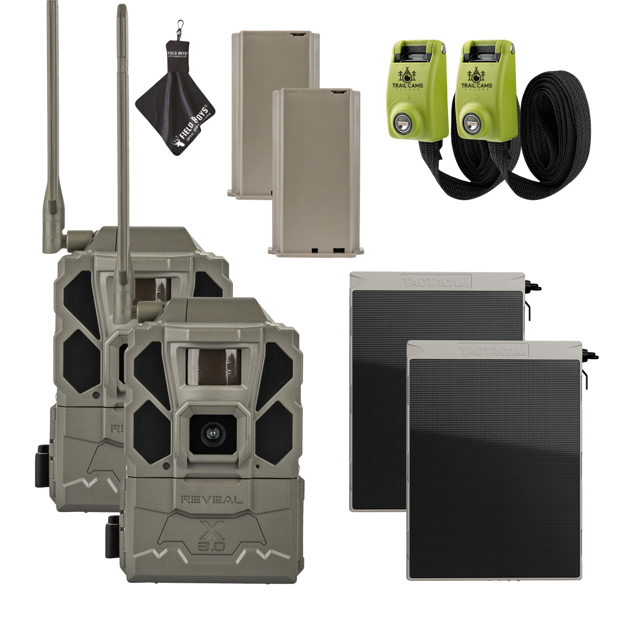 Buy 2 & Save! Tactacam Reveal X Gen 3.0 with Lithium Batteries, Solar Panels, Lockable Steel Reinforced Straps, and Cleaning Cloth