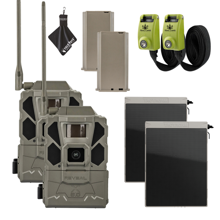 Buy 2 &amp; Save! Tactacam Reveal X Gen 3.0 with Lithium Batteries, Solar Panels, Lockable Steel Reinforced Straps, and Cleaning Cloth