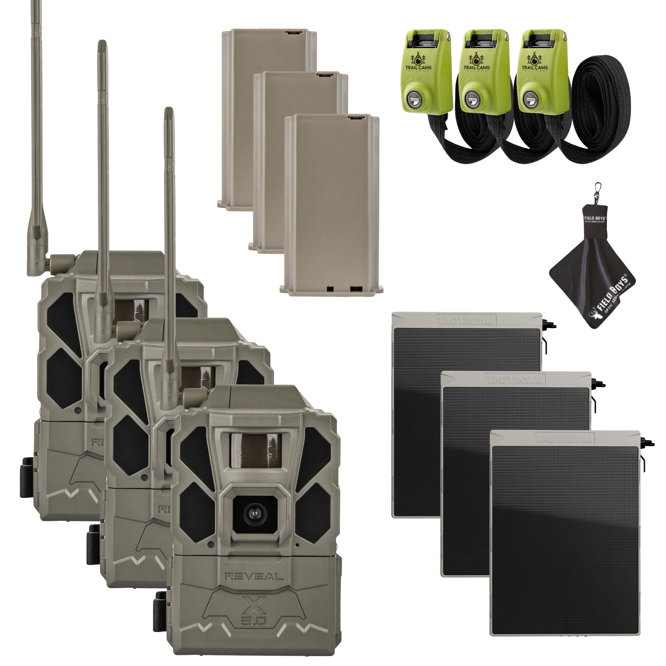 Buy 3 & Save! Tactacam Reveal X Gen 3.0 with Lithium Batteries, Solar Panels, Lockable Steel Reinforced Straps and Cleaning Cloth