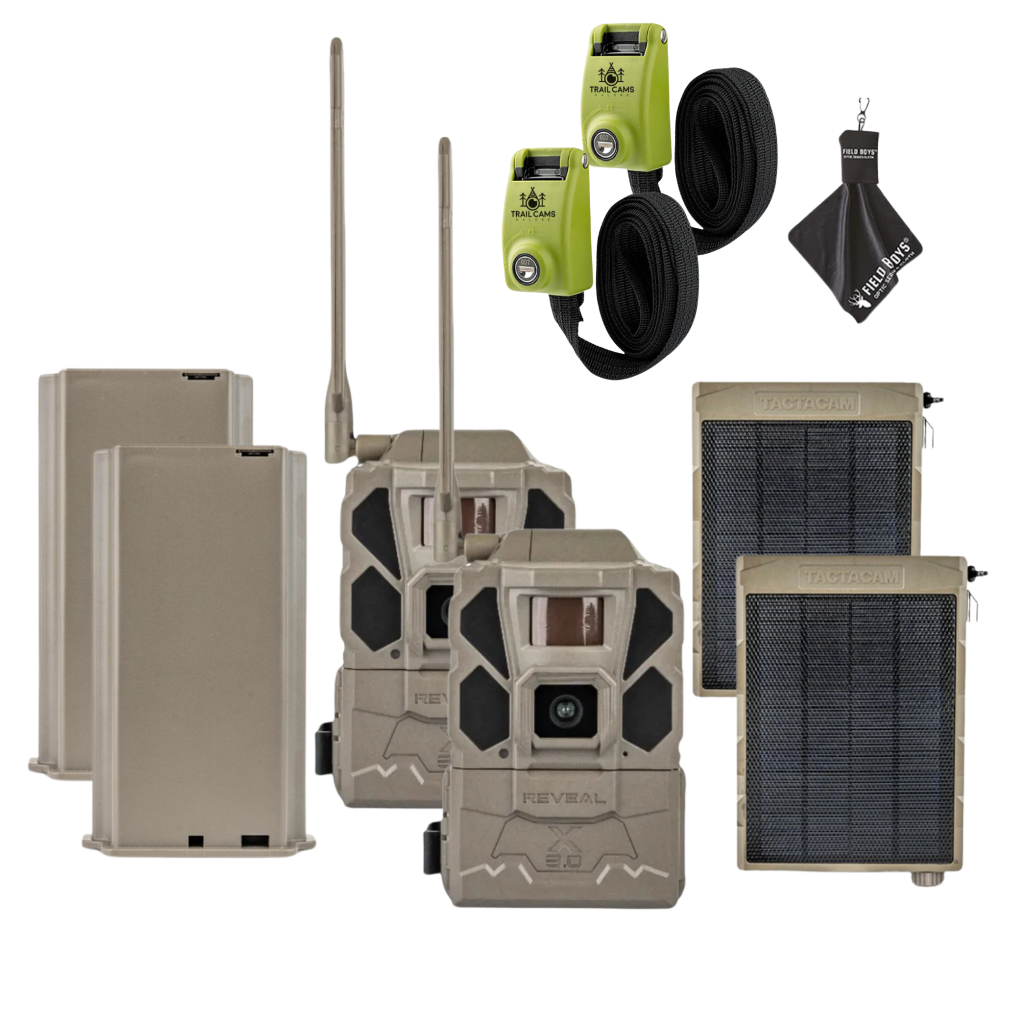 Buy 2 & Save! Tactacam Reveal X Gen 3.0 with Lithium Batteries, Solar Panels, Lockable Steel Reinforced Straps, and Cleaning Cloth
