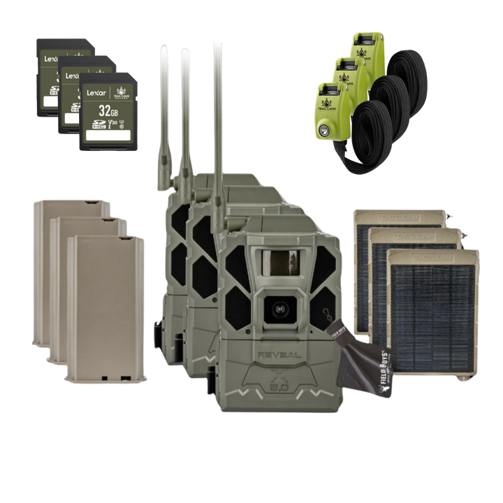 BUY 3 & SAVE! TACTACAM REVEAL X GEN 3.0  with Lipo Batteries, Solar Panels, Lockable Straps, SD Cards and Cleaning Cloth
