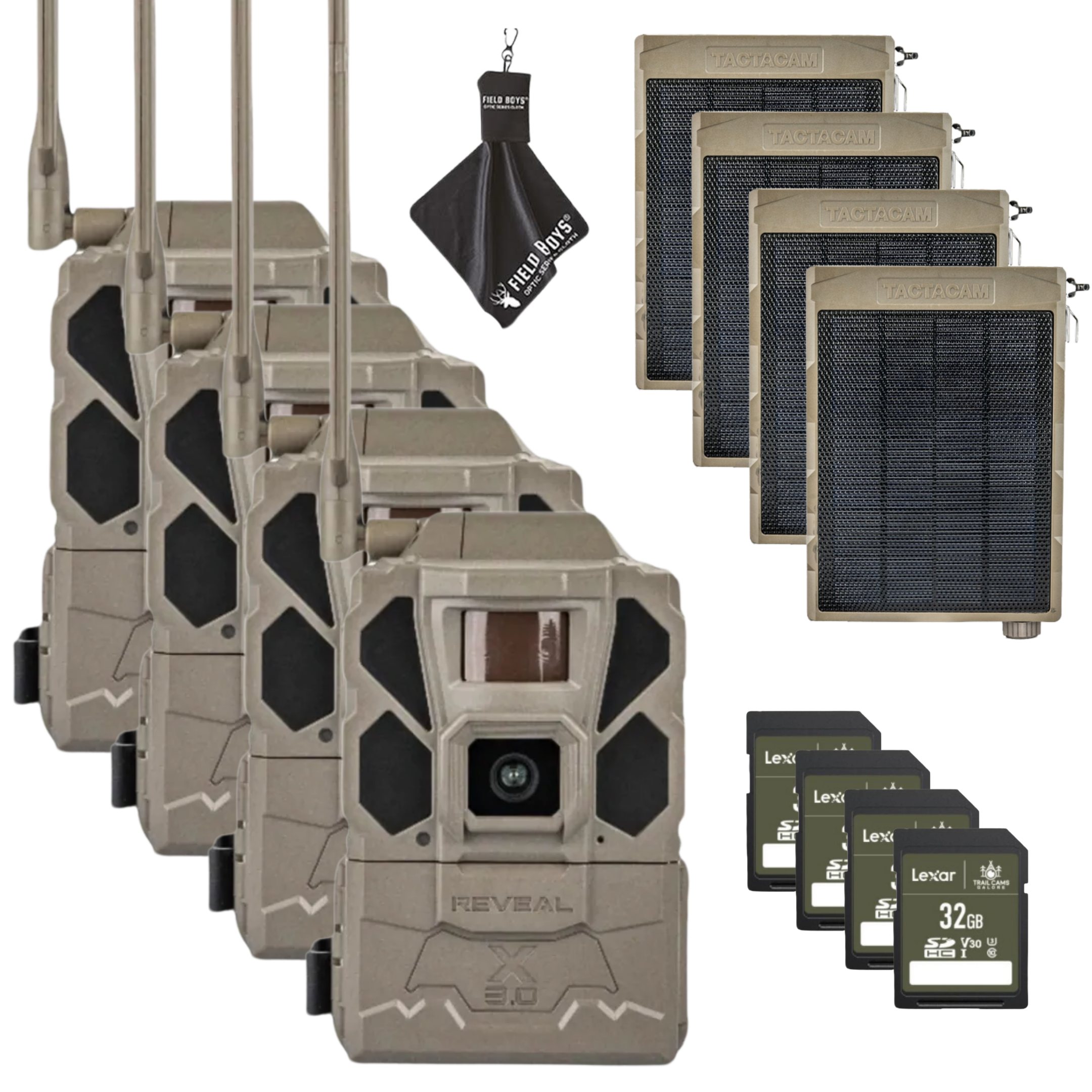 BUY 4 & SAVE! TACTACAM REVEAL X GEN 3.0  with Solar Panels, SD Cards and Cleaning Cloths