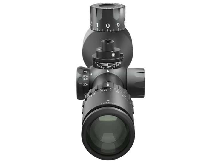 ZEISS V3 4.5-14x50 XRR riflescope with elevation turret raised showing ballistic stop