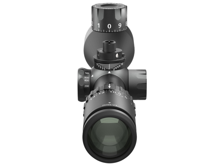 ZEISS V3 6-18x50 XRR riflescope with elevation turret raised showing ballistic stop
