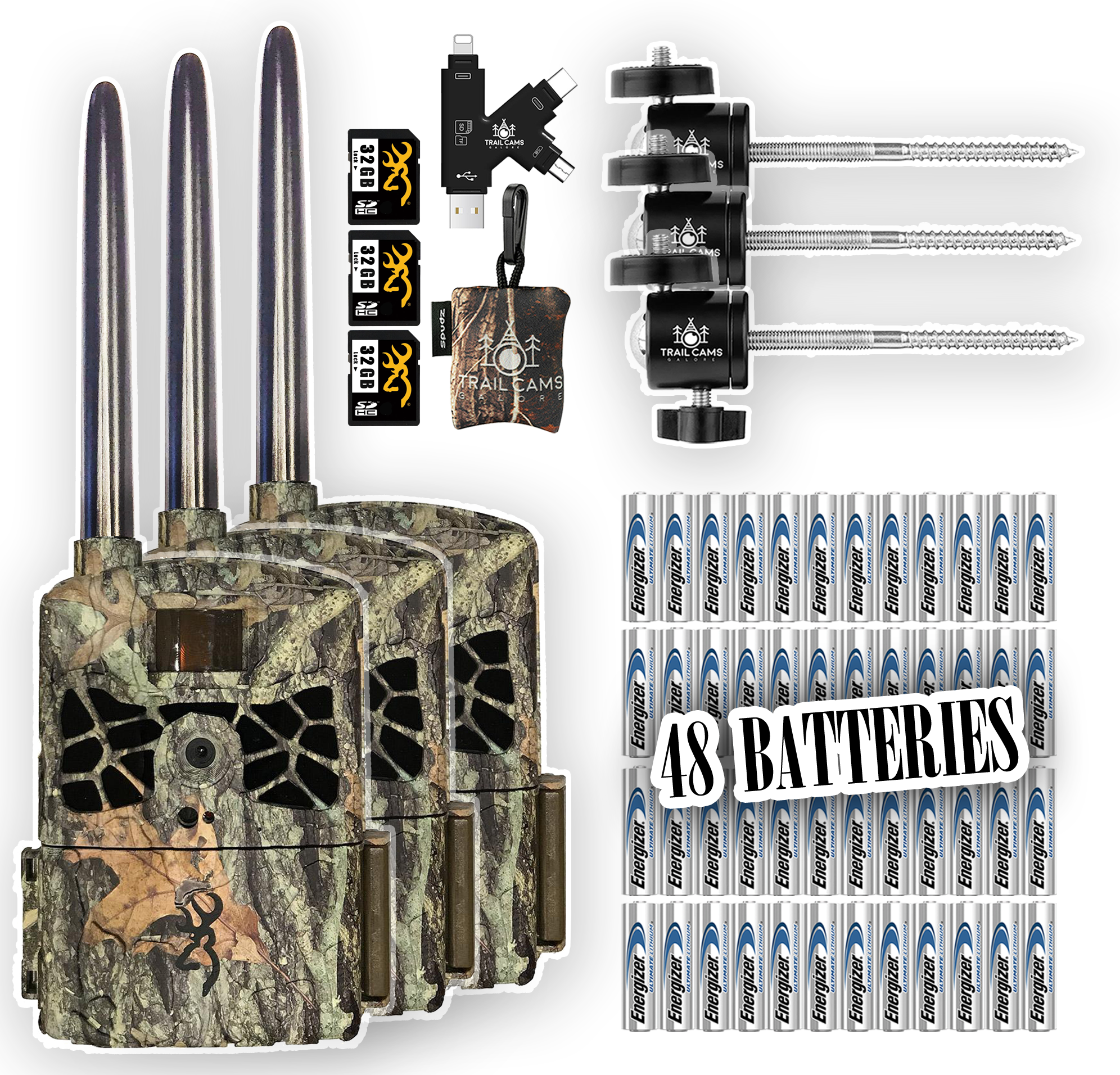 BUNDLE SAVINGS! Browning Defender Wireless Cellular Trail Cameras with Batteries, SD Cards, Card Reader, Spudz, and Reinforced Straps / or Tree Mounts - Freedom USA Sales